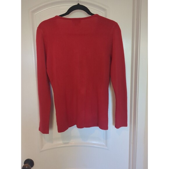 Jaclyn Smith Woman's SM V Neck Sweater Top Rouched Detail Long Sleeve Red - Picture 4 of 9